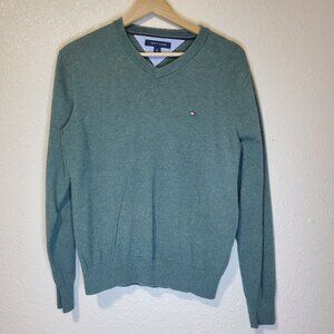 Tommy Hilfiger Green Pull over Sweater, v neck, Size Small